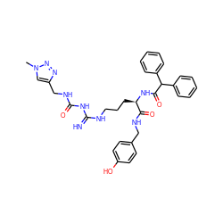 Cn1cc(CNC(=O)NC(=N)NCCC[C@@H](NC(=O)C(c2ccccc2)c2ccccc2)C(=O)NCc2ccc(O)cc2)nn1 ZINC000653799667