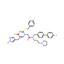 Cn1cc(Cc2cn(CC(=O)N(CCCN3CCCC3)Cc3ccc(-c4ccc(Cl)cc4)cc3)c(SCc3ccc(F)cc3)nc2=O)cn1 ZINC000026578246