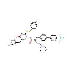 Cn1cc(Cc2cn(CC(=O)N(CCN3CCCCC3)Cc3ccc(-c4ccc(C(F)(F)F)cc4)cc3)c(SCc3ccc(F)cc3)nc2=O)cn1 ZINC000003842932