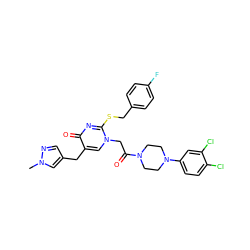 Cn1cc(Cc2cn(CC(=O)N3CCN(c4ccc(Cl)c(Cl)c4)CC3)c(SCc3ccc(F)cc3)nc2=O)cn1 ZINC000003842202