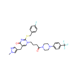 Cn1cc(Cc2cn(CCCC(=O)N3CCN(c4ccc(C(F)(F)F)cc4)CC3)c(SCc3ccc(F)cc3)nc2=O)cn1 ZINC000029564419