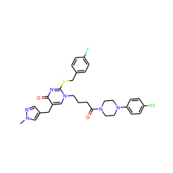 Cn1cc(Cc2cn(CCCC(=O)N3CCN(c4ccc(Cl)cc4)CC3)c(SCc3ccc(F)cc3)nc2=O)cn1 ZINC000029560282