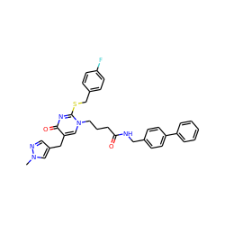 Cn1cc(Cc2cn(CCCC(=O)NCc3ccc(-c4ccccc4)cc3)c(SCc3ccc(F)cc3)nc2=O)cn1 ZINC000027628439