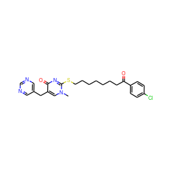 Cn1cc(Cc2cncnc2)c(=O)nc1SCCCCCCCC(=O)c1ccc(Cl)cc1 ZINC000026569446