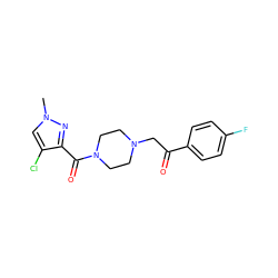 Cn1cc(Cl)c(C(=O)N2CCN(CC(=O)c3ccc(F)cc3)CC2)n1 ZINC000058591671