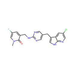 Cn1cc(F)cc(CNc2ncc(Cc3c[nH]c4ncc(Cl)cc34)cn2)c1=O ZINC000117437982