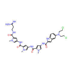 Cn1cc(NC(=O)c2cc(NC(=O)c3cc(NC(=O)c4cc5cc(N(CCCl)CCCl)ccc5[nH]4)cn3C)cn2C)cc1C(=O)NCCC(=N)N ZINC000003950942