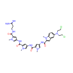 Cn1cc(NC(=O)c2cc(NC(=O)c3cc(NC(=O)c4cc5cc(N(CCCl)CCCl)ccc5n4C)cn3C)cn2C)cc1C(=O)NCCC(=N)N ZINC000095540065