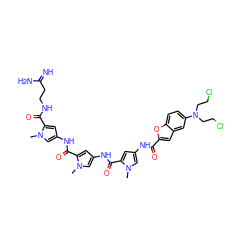 Cn1cc(NC(=O)c2cc(NC(=O)c3cc(NC(=O)c4cc5cc(N(CCCl)CCCl)ccc5o4)cn3C)cn2C)cc1C(=O)NCCC(=N)N ZINC000026579051