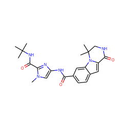 Cn1cc(NC(=O)c2ccc3cc4n(c3c2)C(C)(C)CNC4=O)nc1C(=O)NC(C)(C)C ZINC000117689438