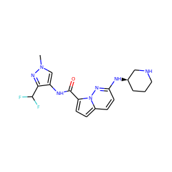 Cn1cc(NC(=O)c2ccc3ccc(N[C@@H]4CCCNC4)nn23)c(C(F)F)n1 ZINC000473158176