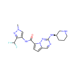 Cn1cc(NC(=O)c2ccc3cnc(N[C@@H]4CCCNC4)nn23)c(C(F)F)n1 ZINC000473154952