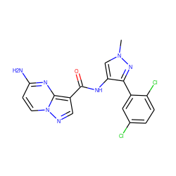 Cn1cc(NC(=O)c2cnn3ccc(N)nc23)c(-c2cc(Cl)ccc2Cl)n1 ZINC000095573881