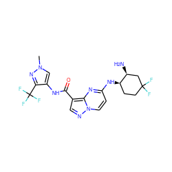 Cn1cc(NC(=O)c2cnn3ccc(N[C@@H]4CCC(F)(F)C[C@@H]4N)nc23)c(C(F)(F)F)n1 ZINC000473110541