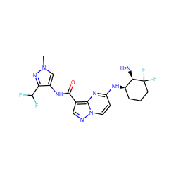 Cn1cc(NC(=O)c2cnn3ccc(N[C@@H]4CCCC(F)(F)[C@@H]4N)nc23)c(C(F)F)n1 ZINC000473109884