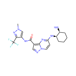 Cn1cc(NC(=O)c2cnn3ccc(N[C@@H]4CCCC[C@@H]4N)nc23)c(C(F)(F)F)n1 ZINC000263620686