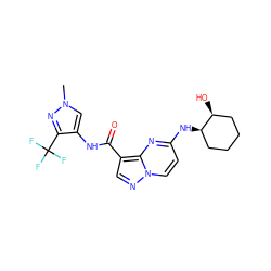 Cn1cc(NC(=O)c2cnn3ccc(N[C@@H]4CCCC[C@@H]4O)nc23)c(C(F)(F)F)n1 ZINC000473098430