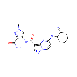 Cn1cc(NC(=O)c2cnn3ccc(N[C@H]4CCCC[C@H]4N)nc23)c(C(N)=O)n1 ZINC000473109546