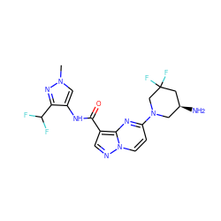 Cn1cc(NC(=O)c2cnn3ccc(N4C[C@H](N)CC(F)(F)C4)nc23)c(C(F)F)n1 ZINC000473098113