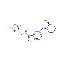 Cn1cc(NC(=O)c2csc3ncc(N[C@@H]4CCCC[C@@H]4N)nc23)c(Cl)n1 ZINC000473157281