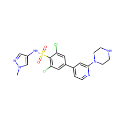 Cn1cc(NS(=O)(=O)c2c(Cl)cc(-c3ccnc(N4CCNCC4)c3)cc2Cl)cn1 ZINC000117324353