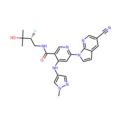 Cn1cc(Nc2cc(-n3ccc4cc(C#N)cnc43)ncc2C(=O)NC[C@@H](F)C(C)(C)O)cn1 ZINC001772581171