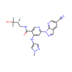 Cn1cc(Nc2cc(-n3ncc4cc(C#N)cnc43)ncc2C(=O)NC[C@@H](F)C(C)(C)O)cn1 ZINC001772647521