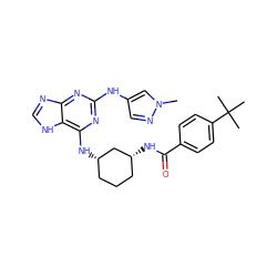 Cn1cc(Nc2nc(N[C@H]3CCC[C@@H](NC(=O)c4ccc(C(C)(C)C)cc4)C3)c3[nH]cnc3n2)cn1 ZINC000221317073