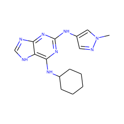 Cn1cc(Nc2nc(NC3CCCCC3)c3[nH]cnc3n2)cn1 ZINC000221316773