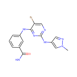 Cn1cc(Nc2ncc(Br)c(Nc3cccc(C(N)=O)c3)n2)cn1 ZINC000063540048