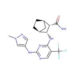 Cn1cc(Nc2ncc(C(F)(F)F)c(N[C@@H]3[C@H]4CC[C@H](C4)[C@@H]3C(N)=O)n2)cn1 ZINC000084688391