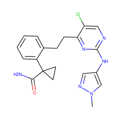 Cn1cc(Nc2ncc(Cl)c(CCc3ccccc3C3(C(N)=O)CC3)n2)cn1 ZINC000211085745