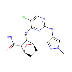 Cn1cc(Nc2ncc(Cl)c(N[C@@H]3[C@H]4CC[C@H](O4)[C@@H]3C(N)=O)n2)cn1 ZINC000084706332