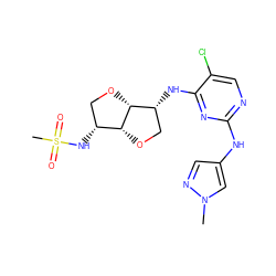 Cn1cc(Nc2ncc(Cl)c(N[C@@H]3CO[C@@H]4[C@H](NS(C)(=O)=O)CO[C@H]34)n2)cn1 ZINC001772581469