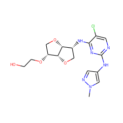 Cn1cc(Nc2ncc(Cl)c(N[C@@H]3CO[C@@H]4[C@H](OCCO)CO[C@@H]43)n2)cn1 ZINC001772587521