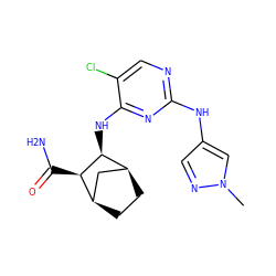 Cn1cc(Nc2ncc(Cl)c(N[C@H]3[C@H]4CC[C@H](C4)[C@H]3C(N)=O)n2)cn1 ZINC000084706330