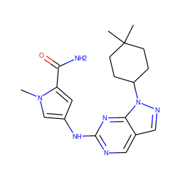 Cn1cc(Nc2ncc3cnn(C4CCC(C)(C)CC4)c3n2)cc1C(N)=O ZINC000084605310