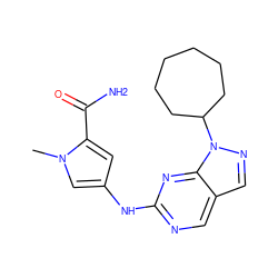 Cn1cc(Nc2ncc3cnn(C4CCCCCC4)c3n2)cc1C(N)=O ZINC000084604998