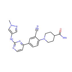 Cn1cc(Nc2nccc(-c3ccc(N4CCC(C(N)=O)CC4)c(C#N)c3)n2)cn1 ZINC000219405704