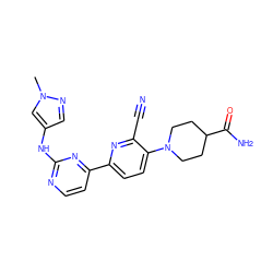 Cn1cc(Nc2nccc(-c3ccc(N4CCC(C(N)=O)CC4)c(C#N)n3)n2)cn1 ZINC000222167934