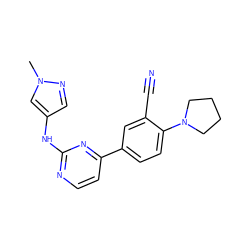 Cn1cc(Nc2nccc(-c3ccc(N4CCCC4)c(C#N)c3)n2)cn1 ZINC000113875318