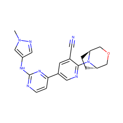 Cn1cc(Nc2nccc(-c3cnc(N4[C@H]5CC[C@H]4COC5)c(C#N)c3)n2)cn1 ZINC001772580095