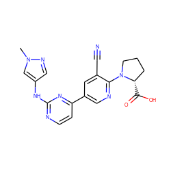 Cn1cc(Nc2nccc(-c3cnc(N4CCC[C@@H]4C(=O)O)c(C#N)c3)n2)cn1 ZINC000221989890