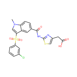 Cn1cc(S(=O)(=O)c2cccc(Cl)c2)c2cc(C(=O)Nc3nc(CC(=O)O)cs3)ccc21 ZINC000299858992