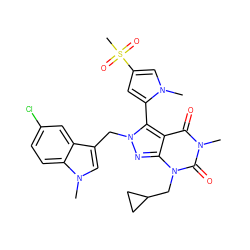 Cn1cc(S(C)(=O)=O)cc1-c1c2c(=O)n(C)c(=O)n(CC3CC3)c2nn1Cc1cn(C)c2ccc(Cl)cc12 ZINC000101201280