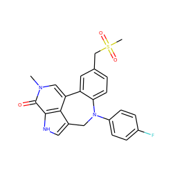 Cn1cc2c3c(c[nH]c3c1=O)CN(c1ccc(F)cc1)c1ccc(CS(C)(=O)=O)cc1-2 ZINC000218400060