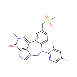 Cn1cc2c3c(c[nH]c3c1=O)CN(c1ncc(F)cc1F)c1ccc(CS(C)(=O)=O)cc1-2 ZINC000653721787