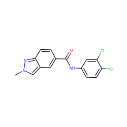 Cn1cc2cc(C(=O)Nc3ccc(Cl)c(Cl)c3)ccc2n1 ZINC000144944420