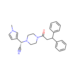 Cn1ccc([C@@H](C#N)N2CCN(C(=O)CC(c3ccccc3)c3ccccc3)CC2)c1 ZINC000013729182