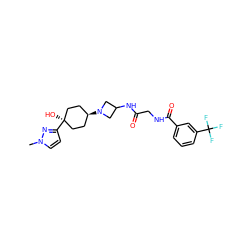 Cn1ccc([C@]2(O)CC[C@H](N3CC(NC(=O)CNC(=O)c4cccc(C(F)(F)F)c4)C3)CC2)n1 ZINC000101588092